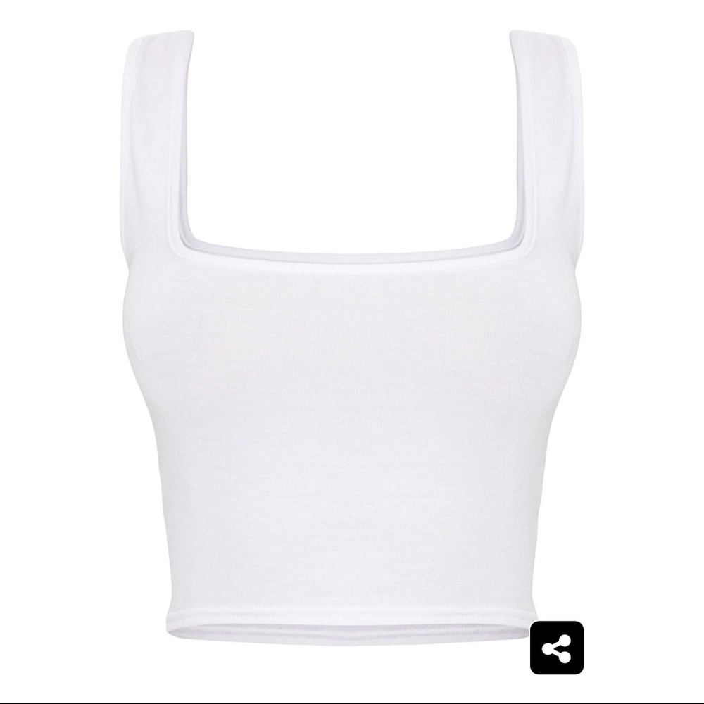 Basic White Cotton Blend Square Neck Crop Vest